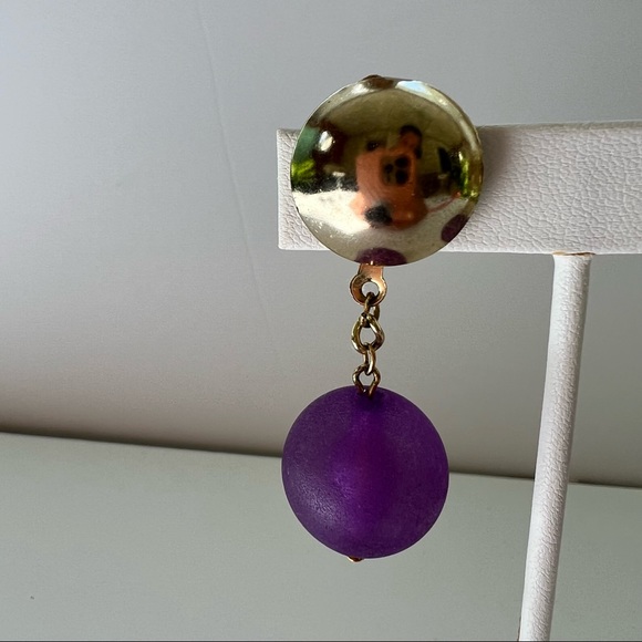 Vintage Purple Dangle Earrings Clip Ons - Picture 5 of 5